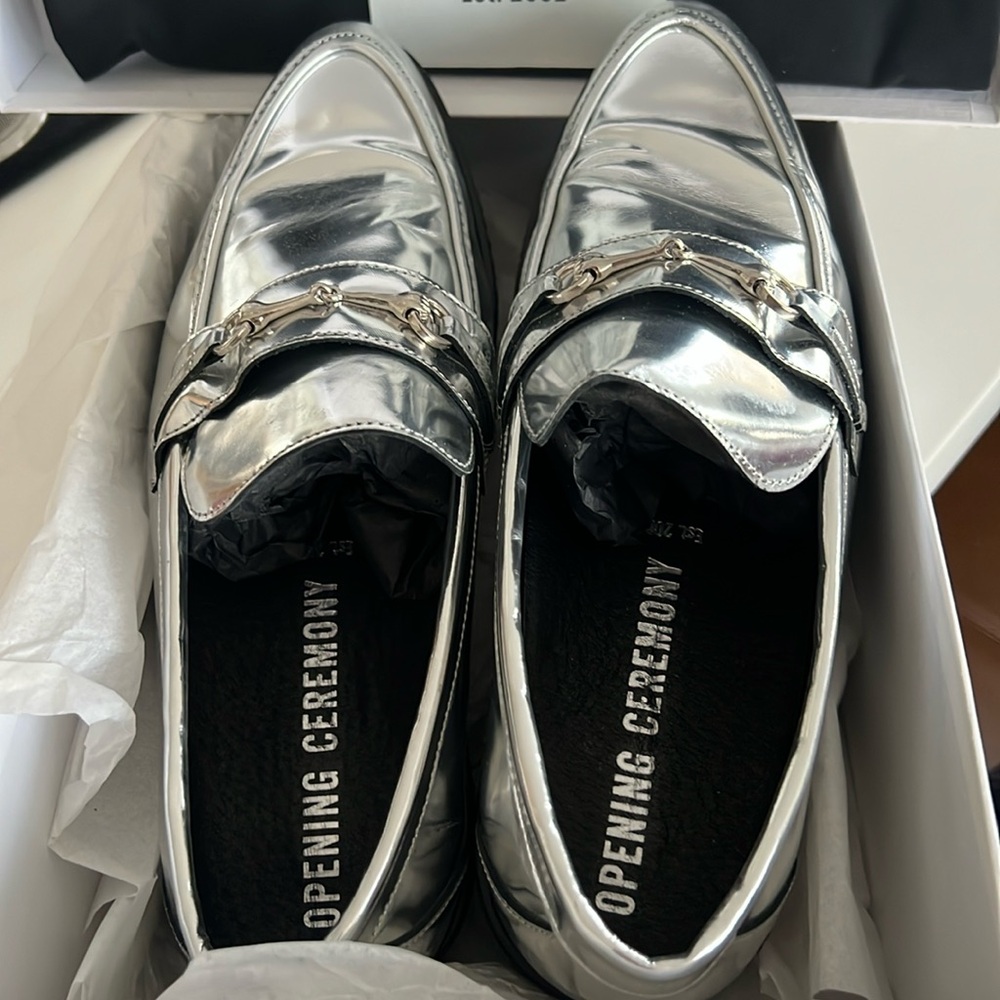 Opening Ceremony Barney’s Mirror silver creeper loafer 40